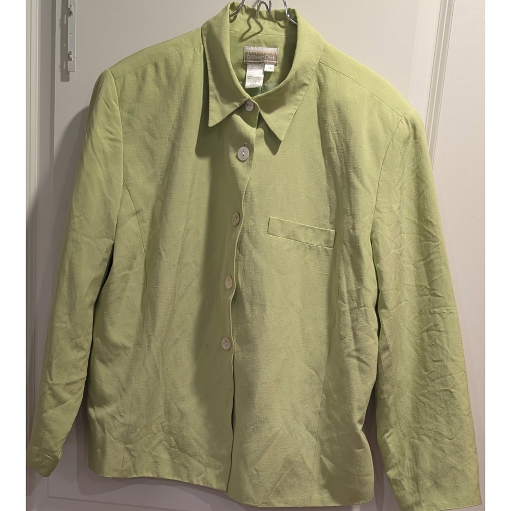 Coldwater Creek Silk Linen Blazer Green Size 14 Lightweight Jacket